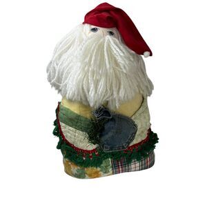 Folk Art Santa Handmade Soft‎ Fabric Red Plaid Vintage